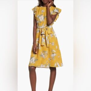 J.O.A. Yellow Floral Midi Dress